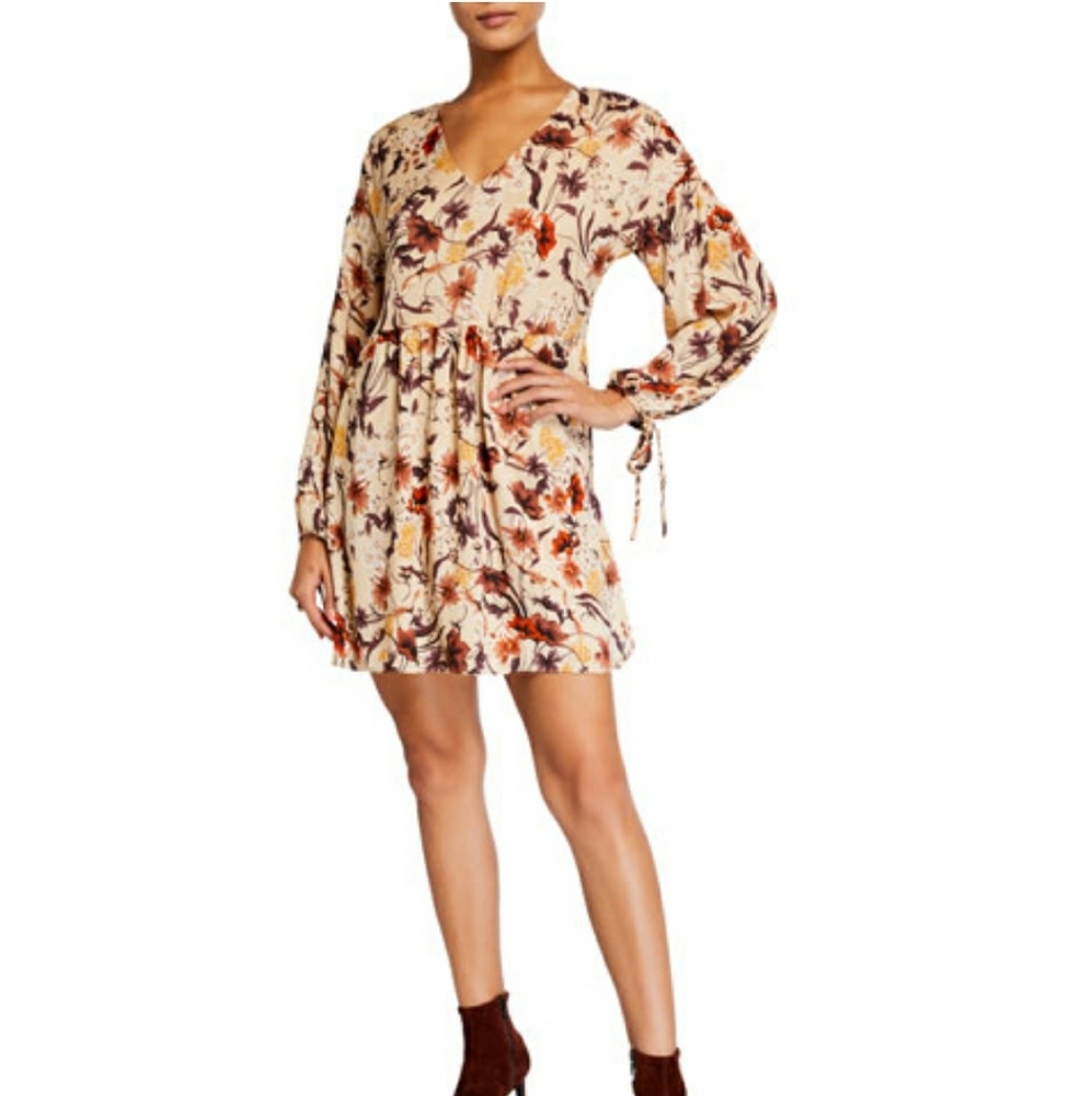Floral-Print Tie-Cuff Fit-&-Flare Dress